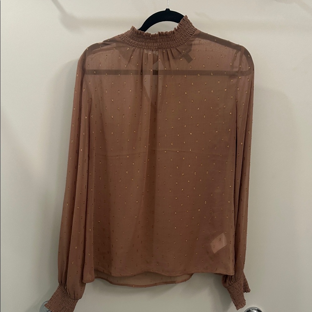 Dusty rose/blush pink  Sheer Smocked Neck Long Sleeve Blouse